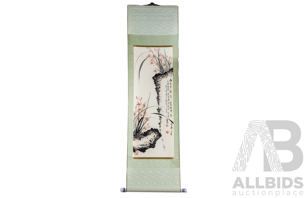 Artist Unknown (20th Century, Asian School), the Purity of the Fragrant Orchid (c2006), Original Ink & Wash on Rice Paper, 155 X 43 Cm (scroll)