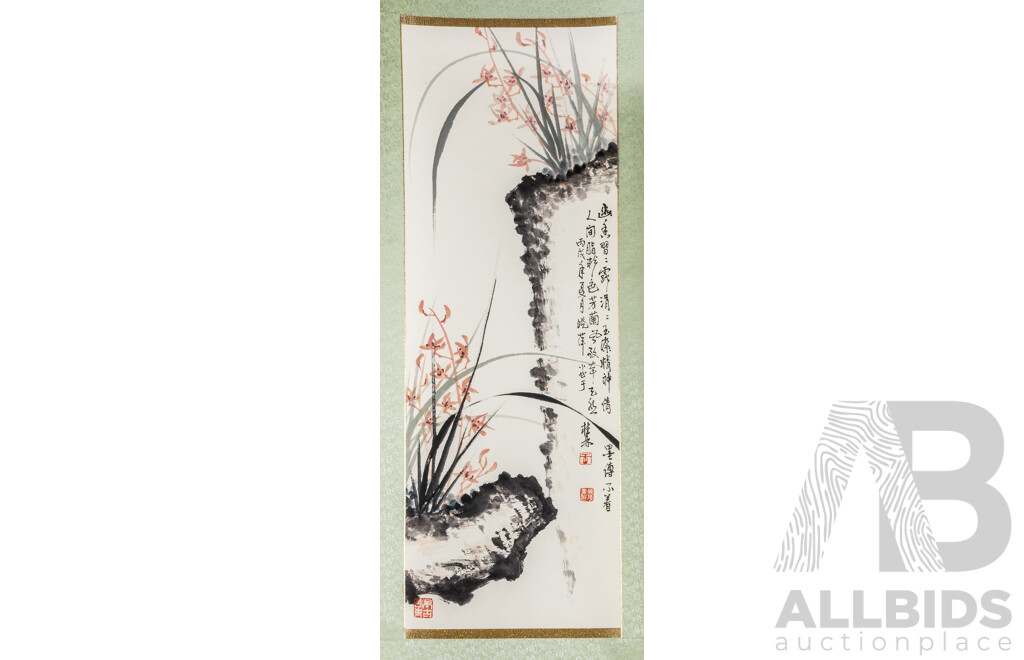 Artist Unknown (20th Century, Asian School), the Purity of the Fragrant Orchid (c2006), Original Ink & Wash on Rice Paper, 155 X 43 Cm (scroll)