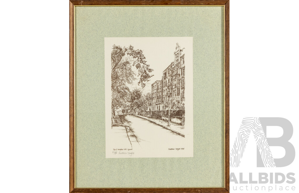 Matthew Wright (20th Century, British), Top of Campden Hill Square (1975), Signed & Editioned Vintage Lithographic Print, 39H x 32W cm (frame)
