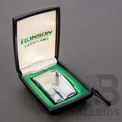 Vintage Cased Ronson Varaflame Chrome Lighter