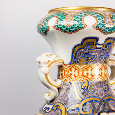 Pair of Chinese Export Porcelain Baluster Vases with Gilt and Enamel Decoration
