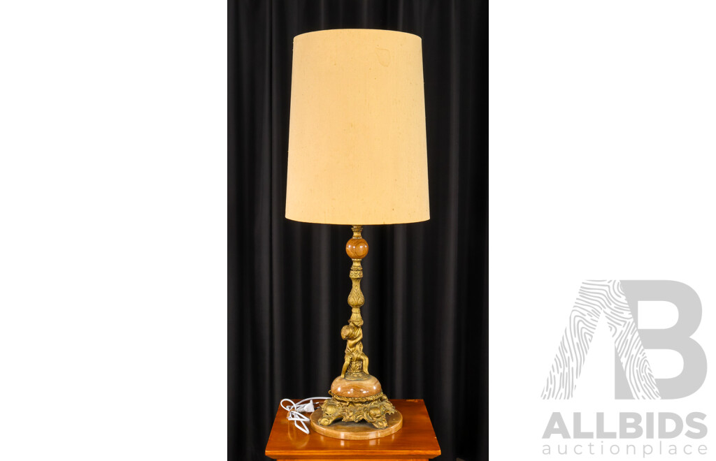 Vintage Marble and Brass Putti Form Table Lamp