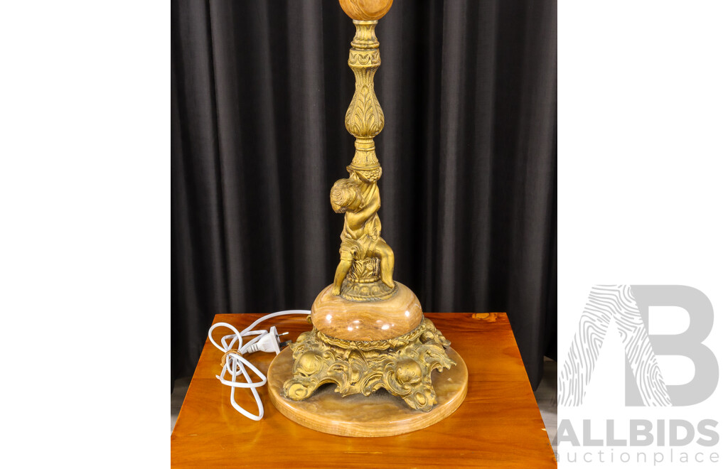 Vintage Marble and Brass Putti Form Table Lamp