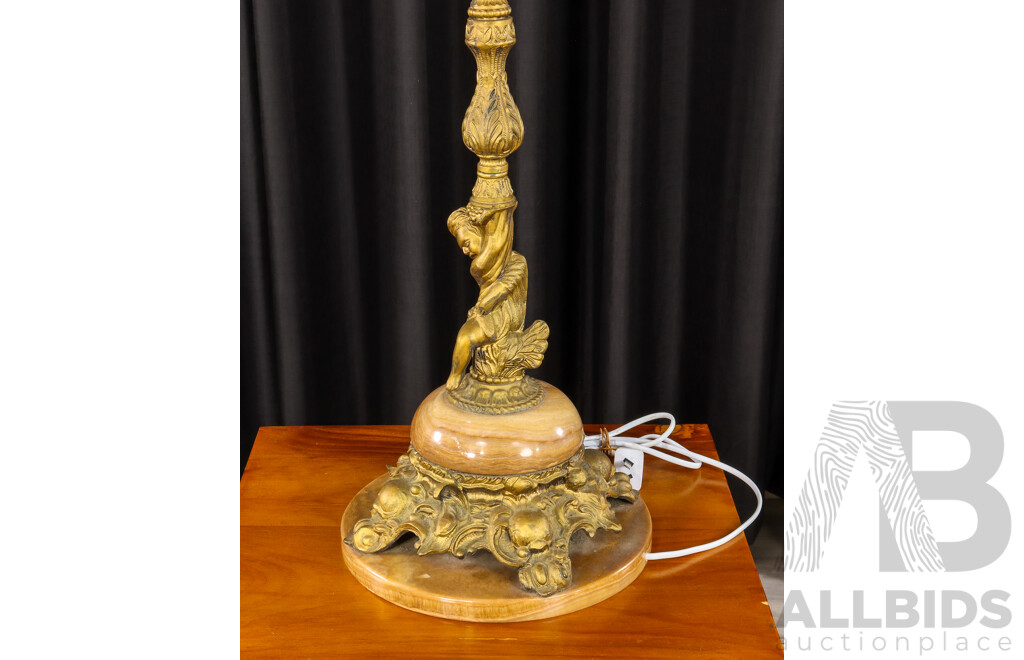Vintage Marble and Brass Putti Form Table Lamp