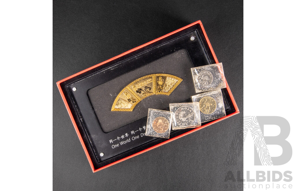 Tanzania 1966 UNC Four Coin Set and Beijing 2008 Olympic Games Stadium Pin Set