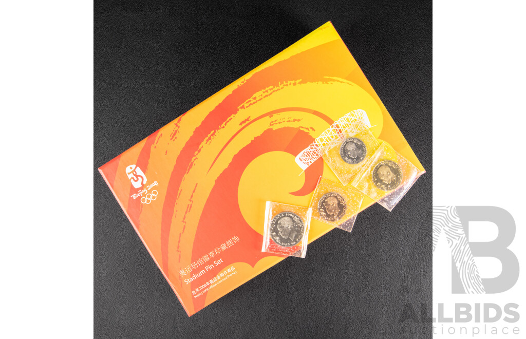 Tanzania 1966 UNC Four Coin Set and Beijing 2008 Olympic Games Stadium Pin Set