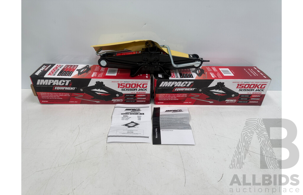 2x Impact Automotive Equipment 1500Kg Scissor Jack