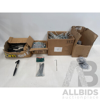 Outdoor Camping Equipment - Various Tent Pegs & Ropes