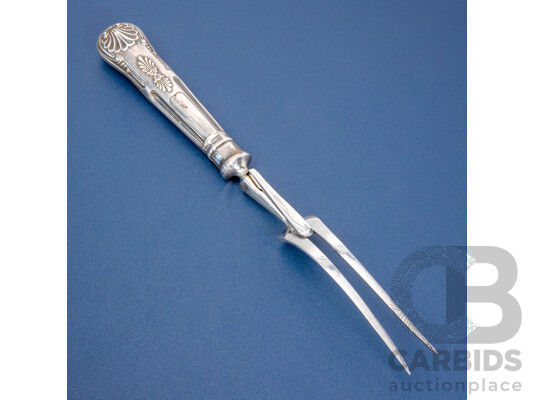 Lovely Vintage English Carving Fork with Sterling Silver Decorative Handle, 27L cm
