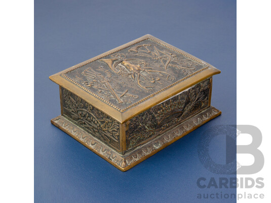Max Le Verrier (19/20th Centuries, French, 1891-1973) Antique French Bronze Hunting Cigarette or Trinket Box, 14L x 11W x 5D cm (approx dimensions)