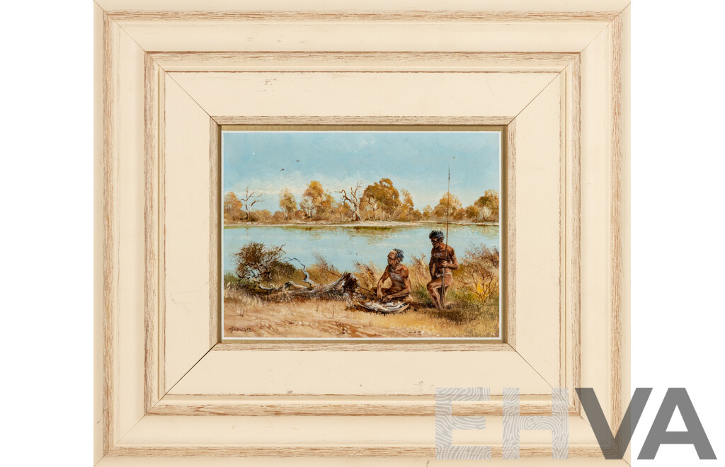 Maureen Joy Reschke (20th Century, Australian, 1933-), Evening's Catch, Wonderful Original Vintage Oil on Board, 33 x 39 cm (frame)