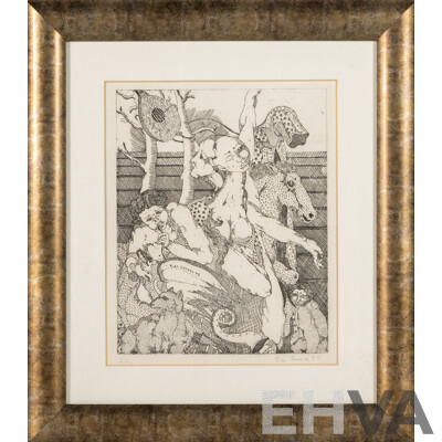 Pier Canosa, (20th Century, Italian, 1940-), Abstract Menagerie, Wonderful Editioned & Signed Etching, 42 x 37 cm (frame)