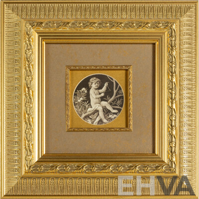 Artists Unknown (20th Century), Putto with Flute & Putto with Triangle, Pair of Musical Putti Depicted in Quality Reproduction Prints, 36 x 36 cm (frames) (2)