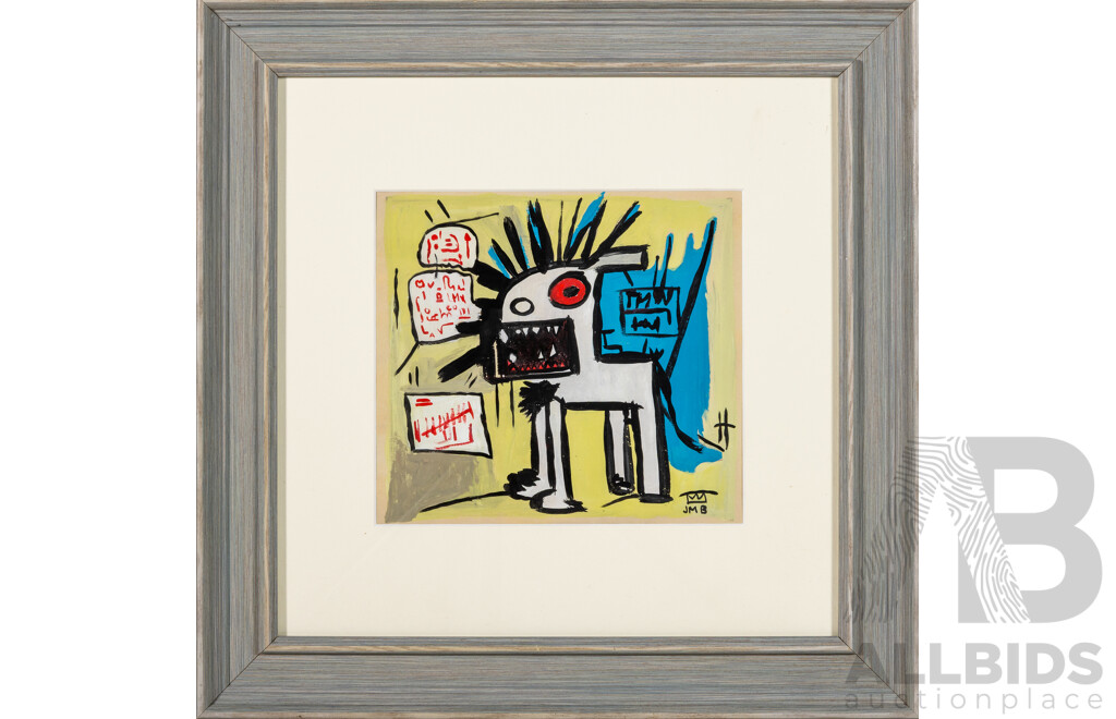 (After) Jean-Michel Basquiat, (20th Century, American, 1960-1988), Untitled Dog Icon, Coloured Pigment on Paper, 44 x 44 cm (frame)