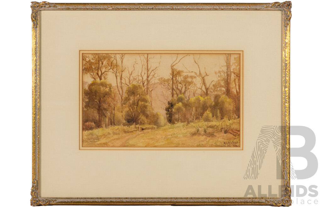 Rose A. Walker, (19/20th Centuries, Australian, 1879-1942), Country Pathway (1908), Absolutely Wonderful Original Antique Watercolour, 37 x 46 cm (frame)