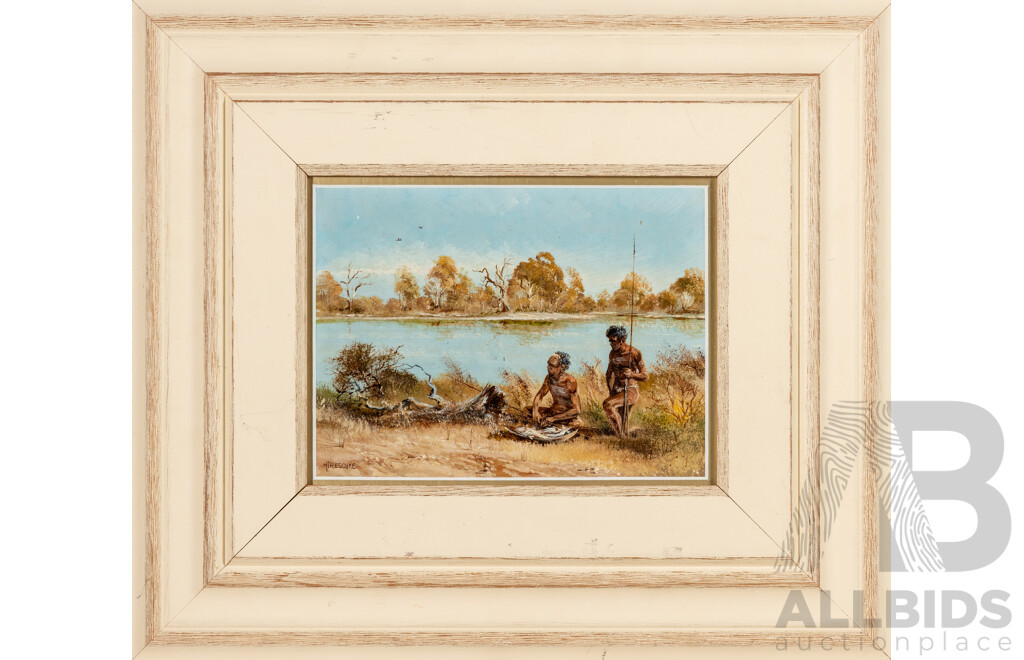 Maureen Joy Reschke (20th Century, Australian, 1933-), Evening's Catch, Wonderful Original Vintage Oil on Board, 33 x 39 cm (frame)