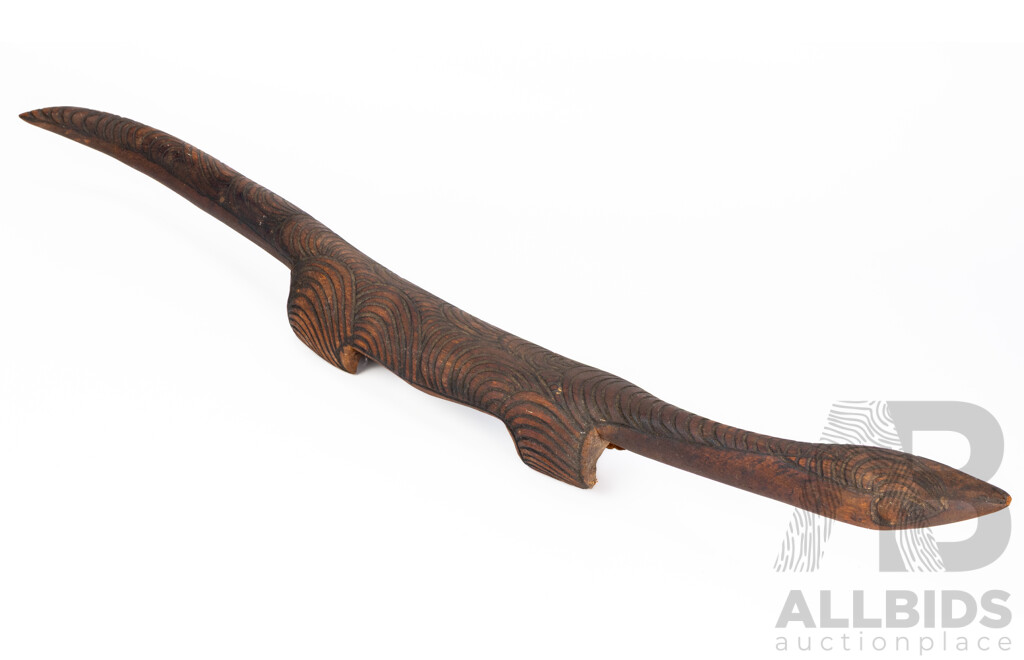 Artist Unknown (20th Century, Indigenous Australian, C1950s), Carved Wooden Goanna (Central Australia), Lovely Vintage Timber Carved with Pokerwork Design, 75 Cm (approx length)