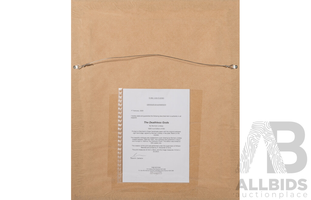 Norman Lindsay (20th Century, Australian, 1879-1969), the Deathless Gods, Collotype From Original Pen Drawing, 64 x 54 cm (frame)