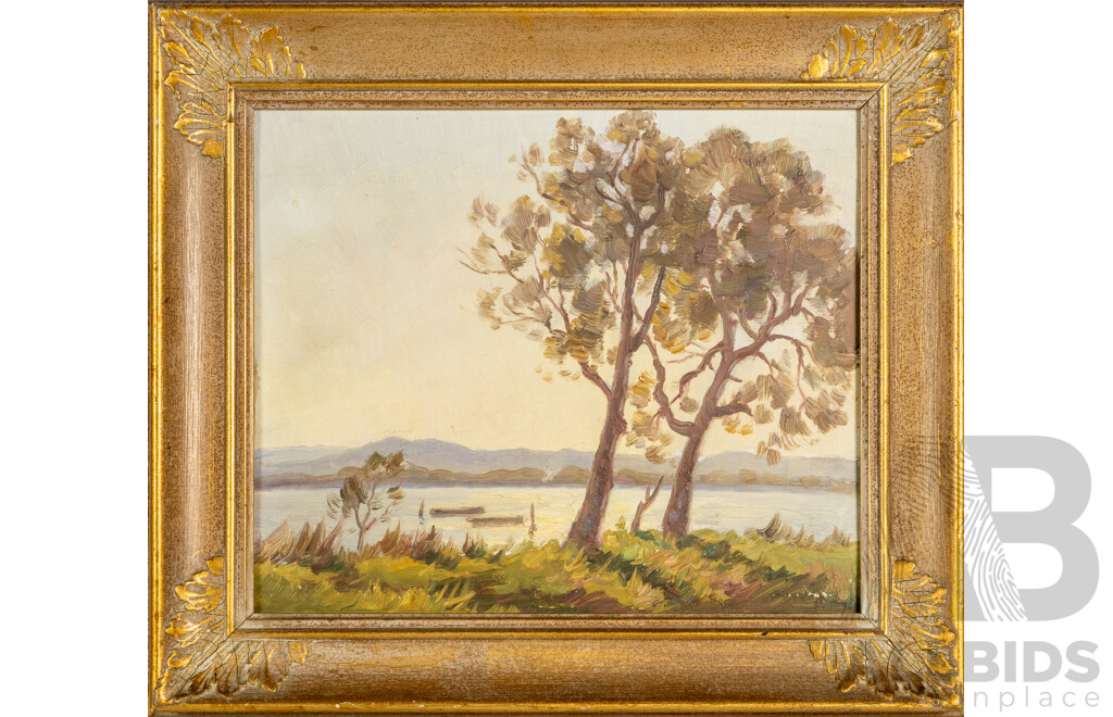 Sir Eric Langker (20th Century, Australian, 1898-1982), Still Waters, Wonderful Original Vintage Oil on Board, 36 x 40 cm (frame)