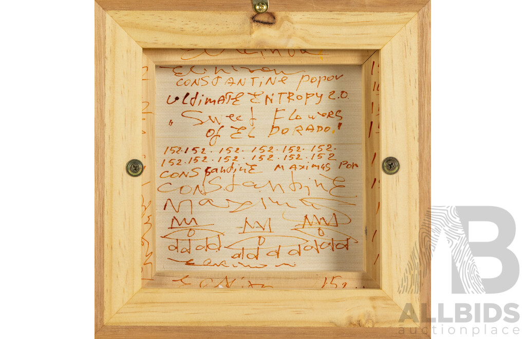 Constantine Popov, (20th Century, Russian-Australian, 1962-), Ultimate Entropy 2.0 - Sweet Flowers of El Dorado, Wonderful Original Acrylic on Wood Panel, 23 x 23 cm (frame)