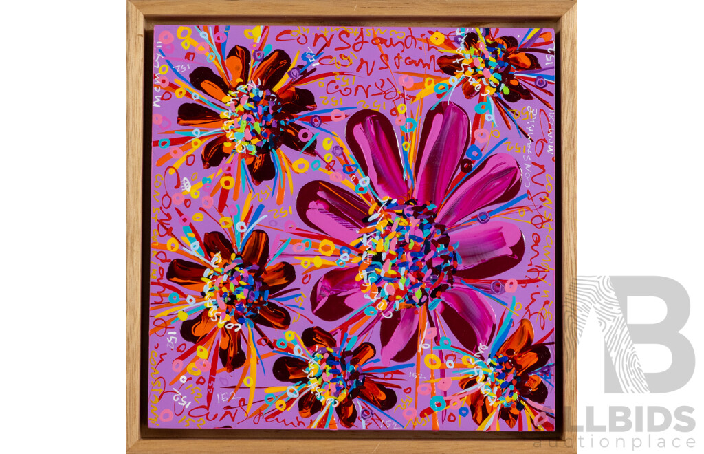 Constantine Popov, (20th Century, Russian-Australian, 1962-), Ultimate Entropy 2.0 - Sweet Flowers of El Dorado, Wonderful Original Acrylic on Wood Panel, 23 x 23 cm (frame)
