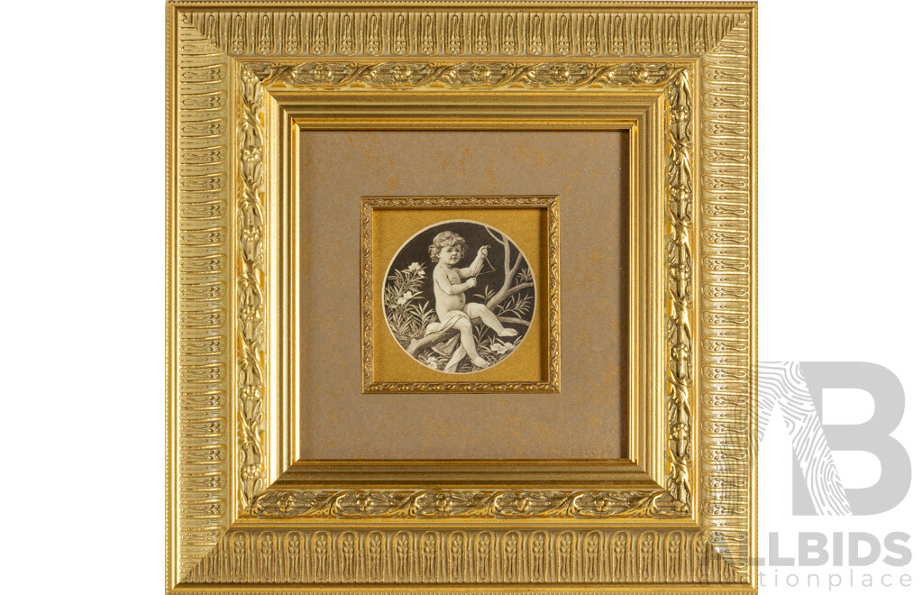Artists Unknown (20th Century), Putto with Flute & Putto with Triangle, Pair of Musical Putti Depicted in Quality Reproduction Prints, 36 x 36 cm (frames) (2)