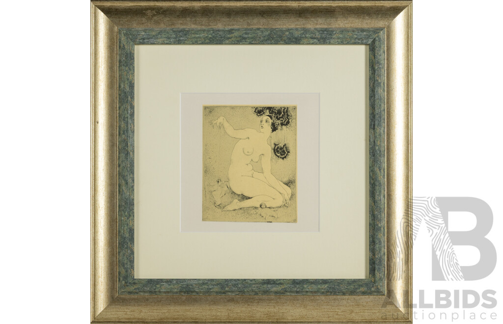 Norman Lindsay, (20th Century, Australian, 1879-1969), Dance, Puppet, Dance & Jealousy, Pair of Bookplates, 40 x 40 cm (frames) (2)