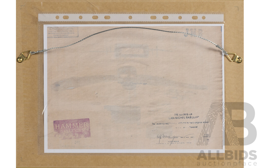 (After) Jean-Michel Basquiat, (20th Century, American, 1960-1988), Jim Crow, Coloured Paint and Pen on Paper, 28 x 38 cm (frame)