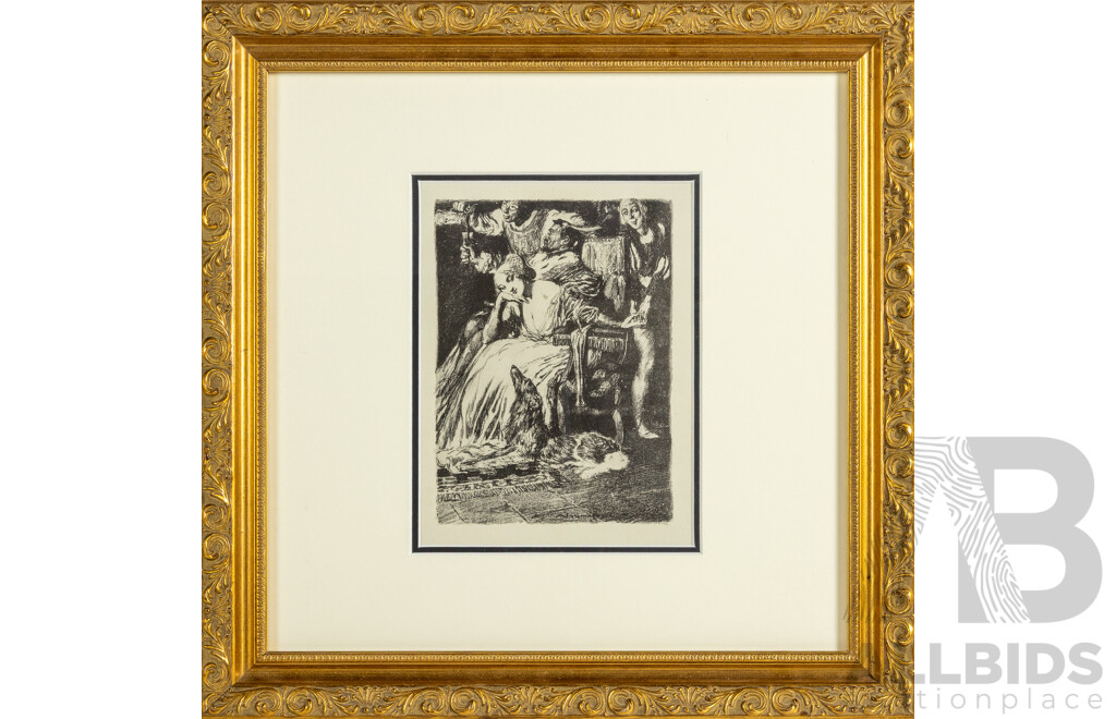 Norman Lindsay (20th Century, Australian, 1879-1969), After the Chase, Hand Photogravure From Original Pen Drawing, 44 x 44 cm (frame)