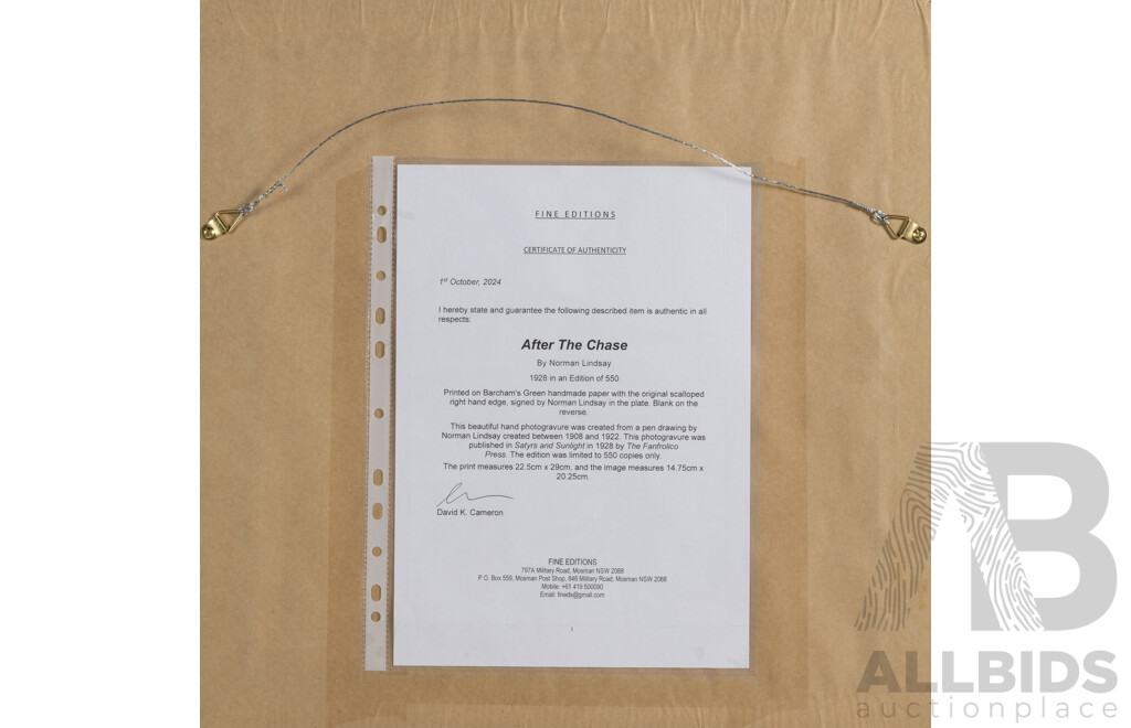 Norman Lindsay (20th Century, Australian, 1879-1969), After the Chase, Hand Photogravure From Original Pen Drawing, 44 x 44 cm (frame)