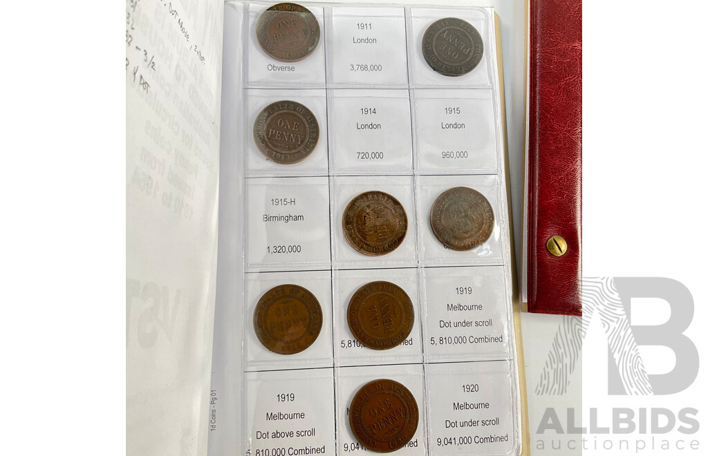 Australian Penny and Half Penny Albums, Pennies Spanning 1912 to 1964 Including 1916I, 1917I, 1918I and Half Pennies Spanning 1913 to 1964