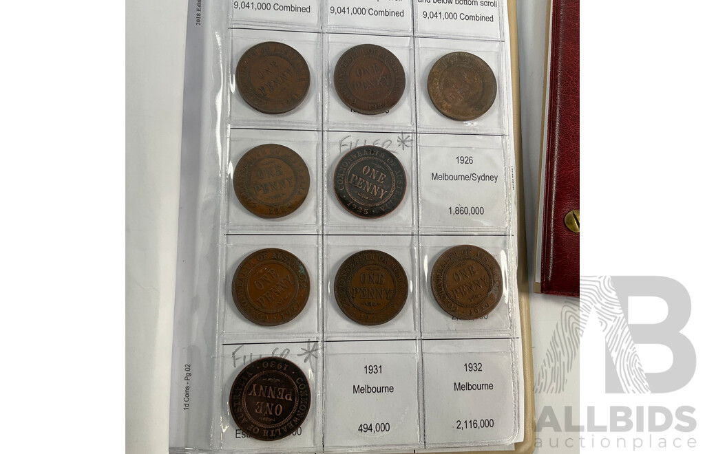 Australian Penny and Half Penny Albums, Pennies Spanning 1912 to 1964 Including 1916I, 1917I, 1918I and Half Pennies Spanning 1913 to 1964