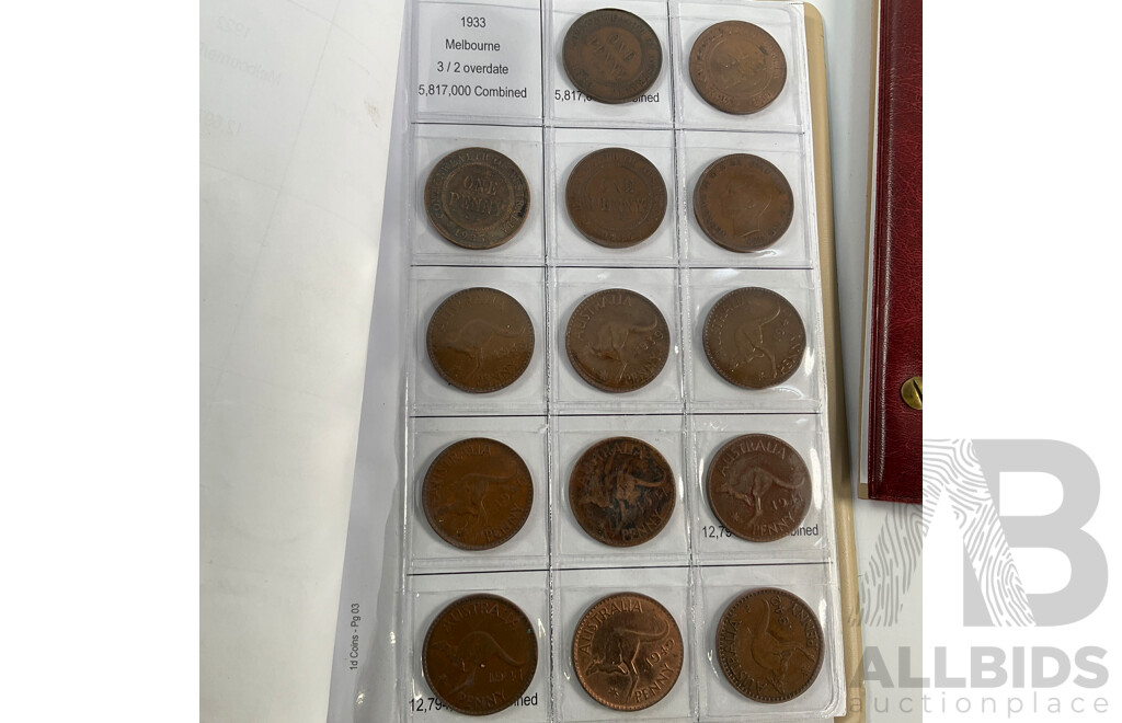 Australian Penny and Half Penny Albums, Pennies Spanning 1912 to 1964 Including 1916I, 1917I, 1918I and Half Pennies Spanning 1913 to 1964