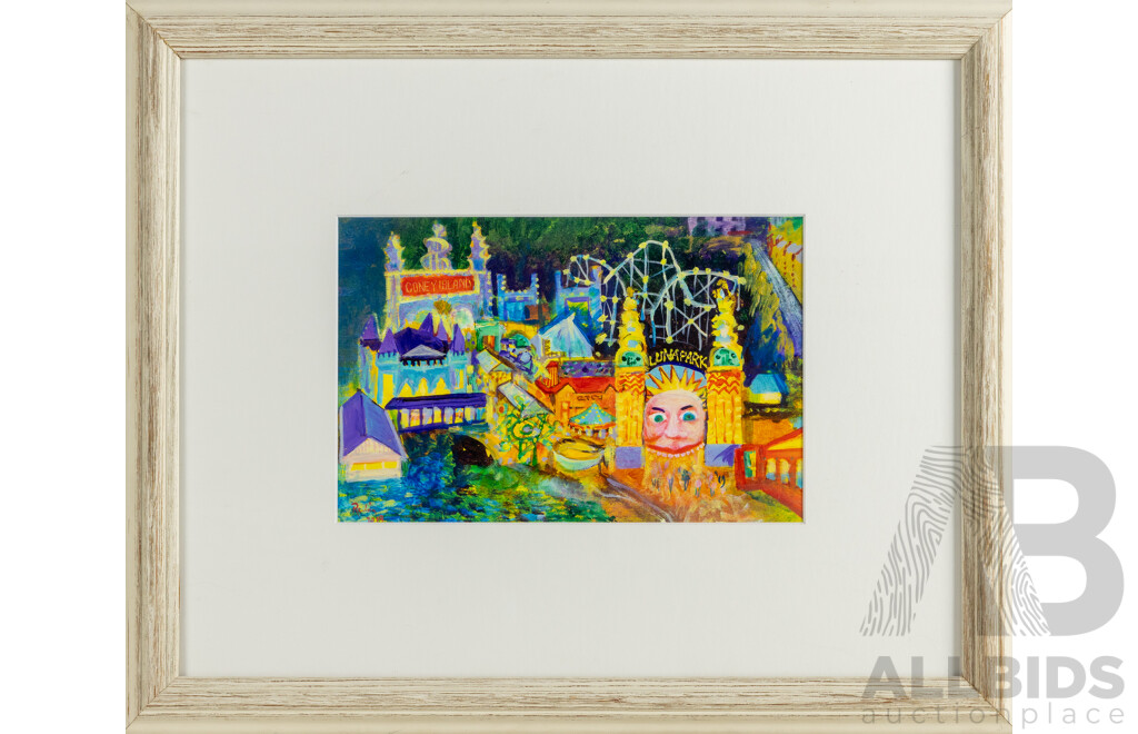 Victor Rubin, (20th Century, Australian, 1950-), Luna Park (2019), Original Acrylic on Canvas Board, 46 X 56 Cm (frame)