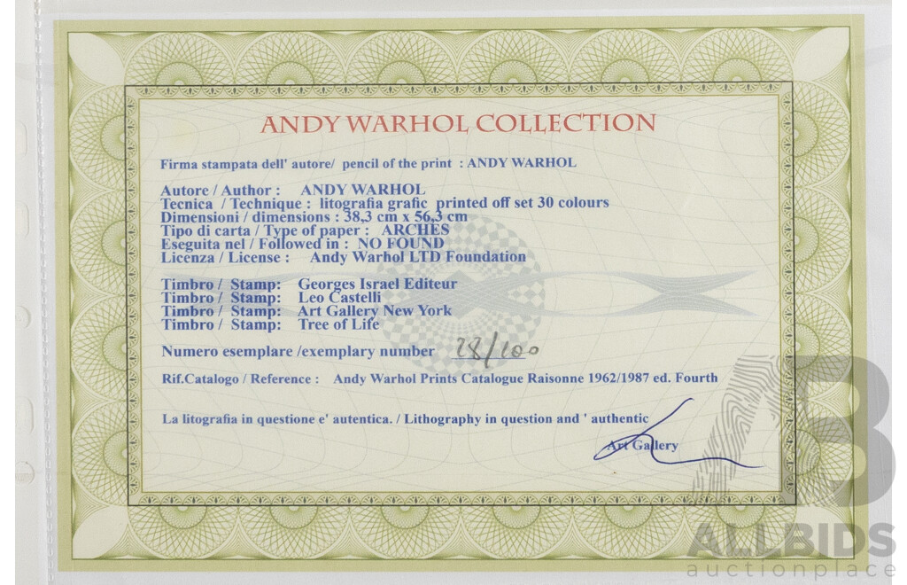 After Andy Warhol, (20th Century, American, 1928-1987), Mickey Mouse, Editioned Lithograph on Arches Paper, 73 x 53 cm (frame)