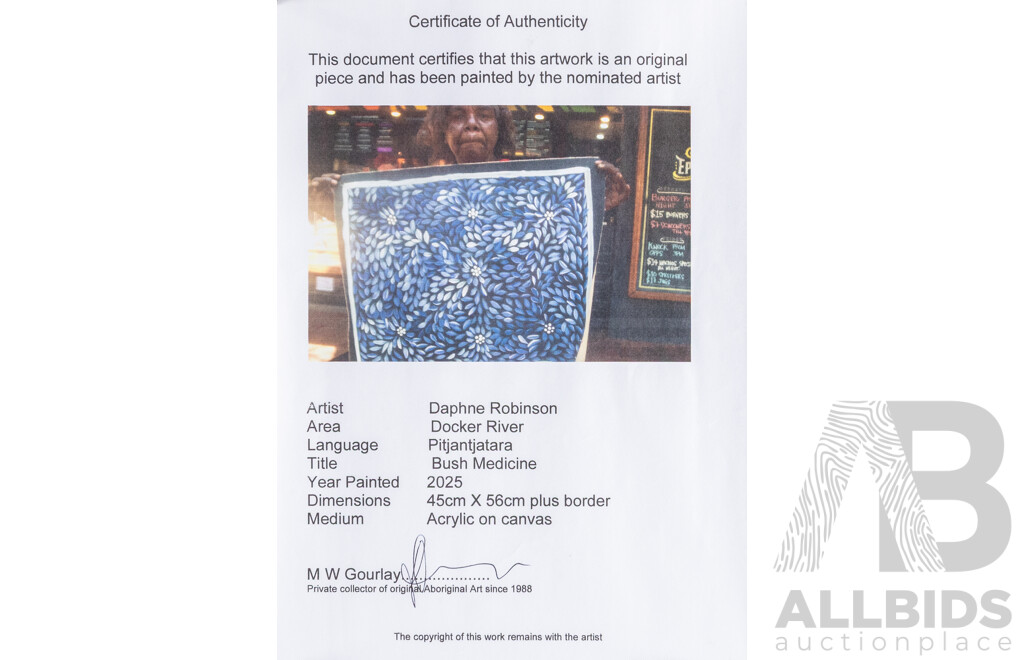 Daphne Robinson, (20th Century, Indigenous-Australian), Bush Medicine (2025), Original Acrylic on Canvas Cloth Unstretched; 51 x 64 cm (with border)