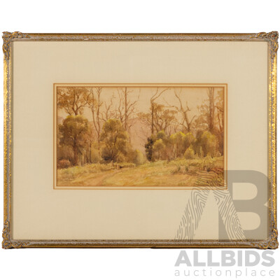 Rose A. Walker, (19/20th Centuries, Australian, 1879-1942), Country Pathway (1908), Absolutely Wonderful Original Antique Watercolour, 37 x 46 cm (frame)