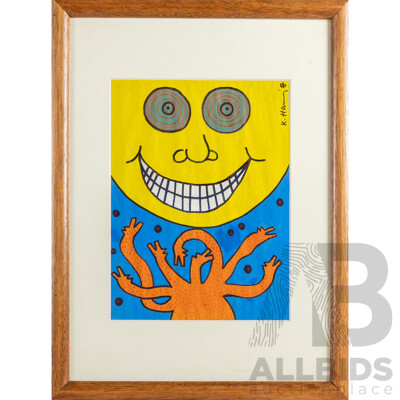 (After) Keith Haring (20th Century, American, 1958-1990), Untitled - Cosmic Reach, Mixed Media on Paper, 43H x 32W cm (frame)