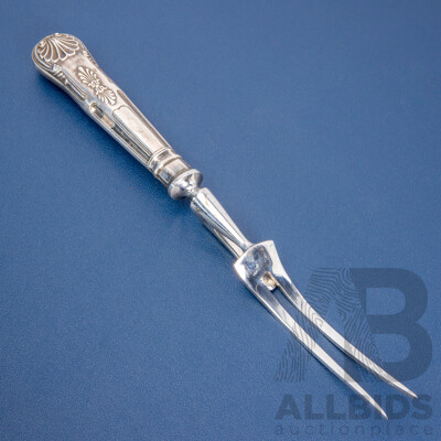 Lovely Vintage English Carving Fork with Stirling Silver Decorative Handle, 27L cm
