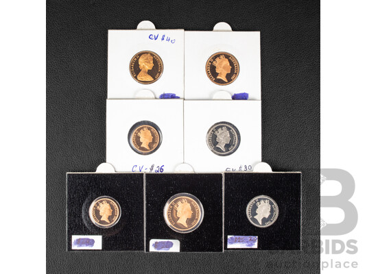 Collection of Australian Proof Coins Including 1991, 1995 Five Cents, 1977, 1985, 1991 Two Cents, 1985, 1991 One Cents