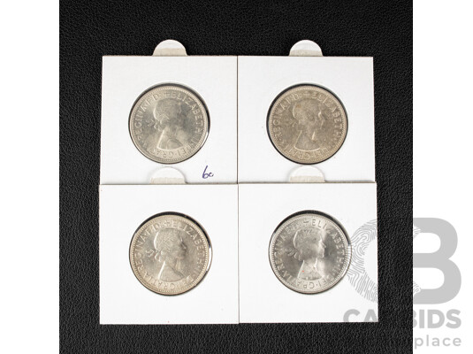 Four Australian High Grade QE2 Silver Florins Including 1961, 1962, 1963, 1964  .500