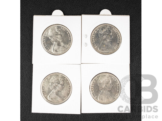 Four Australian 1966 Round Silver Fifty Cent Coins, High Grade .800