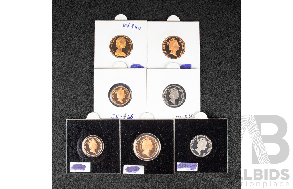 Collection of Australian Proof Coins Including 1991, 1995 Five Cents, 1977, 1985, 1991 Two Cents, 1985, 1991 One Cents