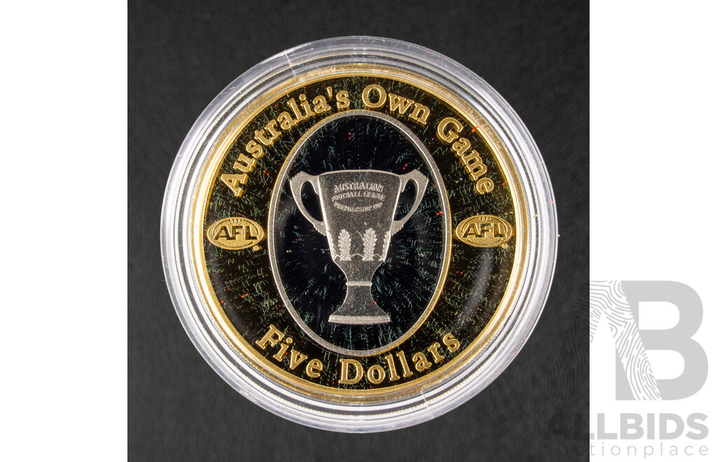 Australian RAM 2004 Selectively Gold Plated Five Dollar Coin, AFL Australia’s Own Game