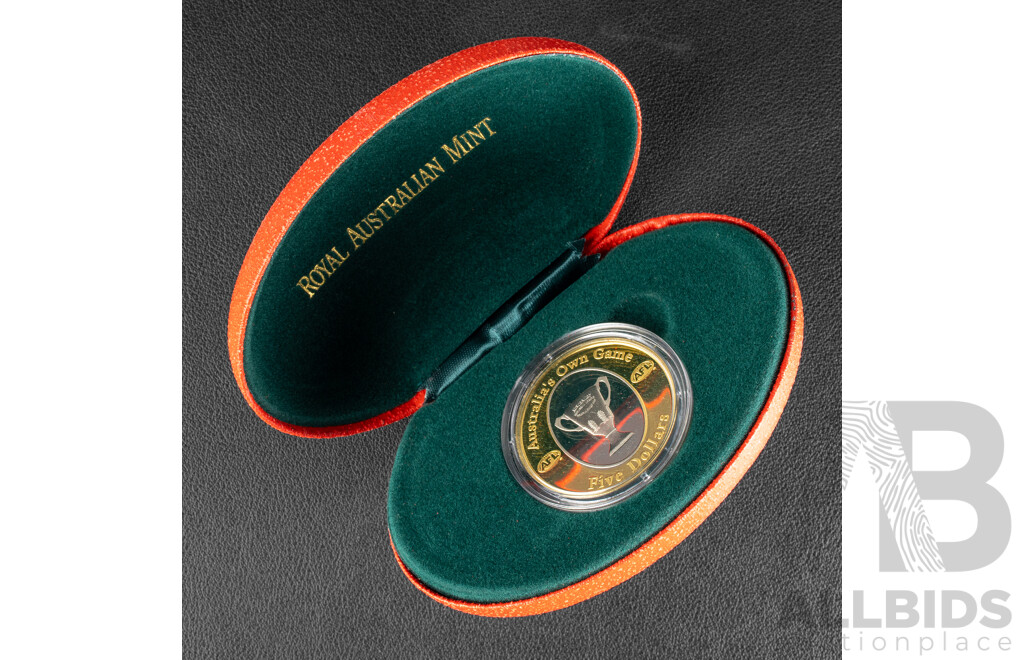 Australian RAM 2004 Selectively Gold Plated Five Dollar Coin, AFL Australia’s Own Game