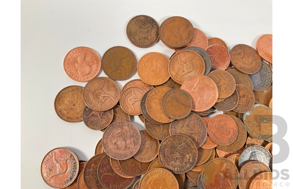 Collection of Australian KGVI and QE2 Pennies and Half Pennies, Examples Spanning 1941 to 1964 - Approximately 1.7 Kilograms