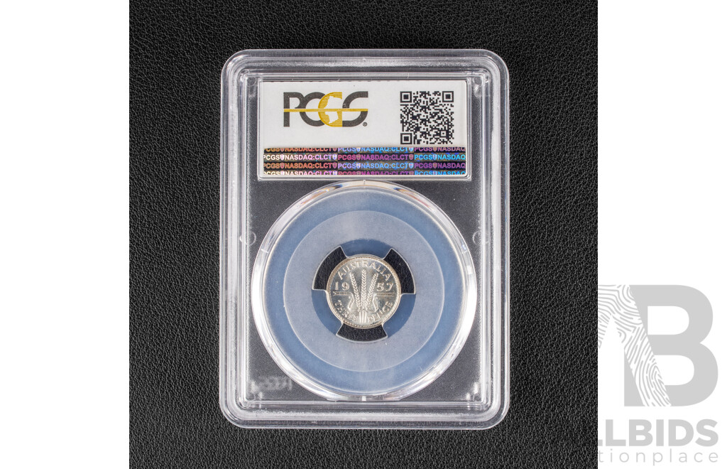 Australian 1957 Silver Threepence, Graded PCGS MS65