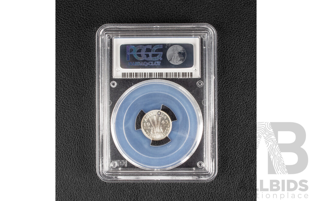 Australian 1943D Silver Threepence, Graded PCGS MS63