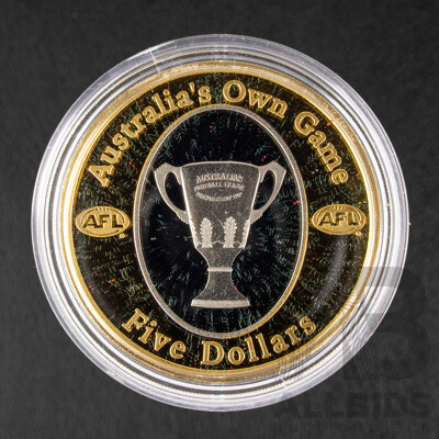 Australian RAM 2004 Selectively Gold Plated Five Dollar Coin, AFL Australia’s Own Game