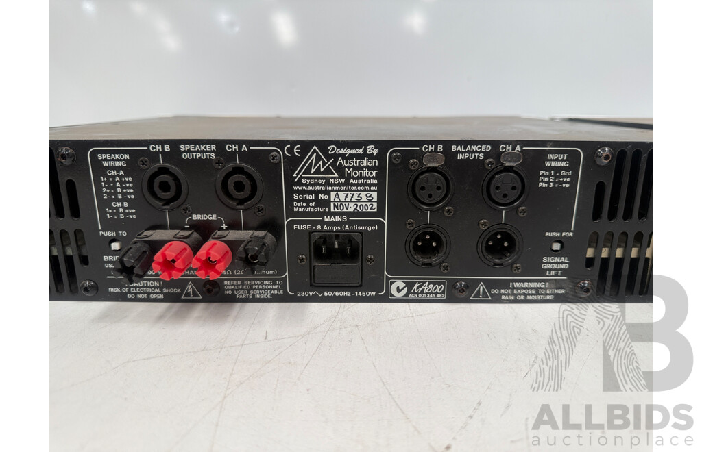 2x Australian Monitor KA800 Power Amplifier